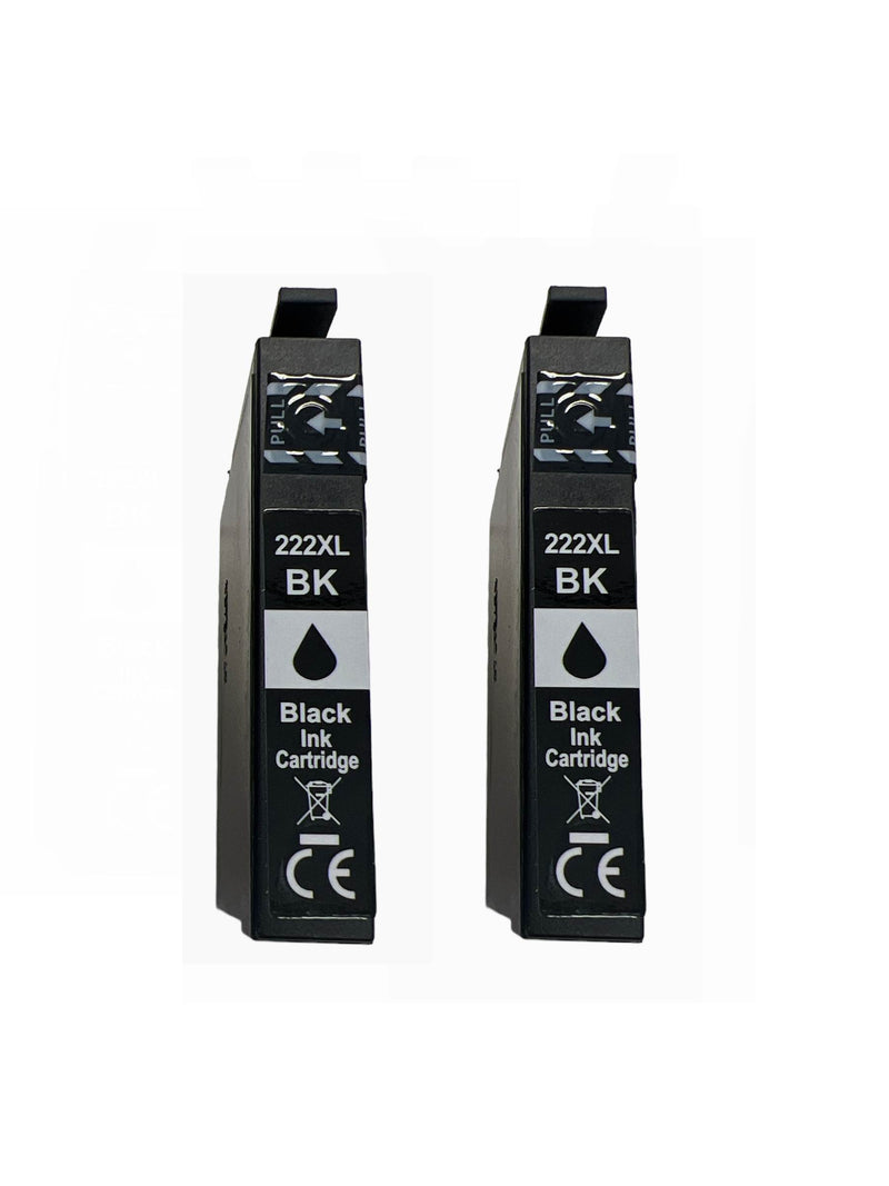 222XL Black Ink Cartridges for Epson 222 Ink Remanufactured 222 Ink Cartridges 222 XL Ink Cartridges for Epson Expression Home XP-5200 Workforce WF-2960 (2 Black)