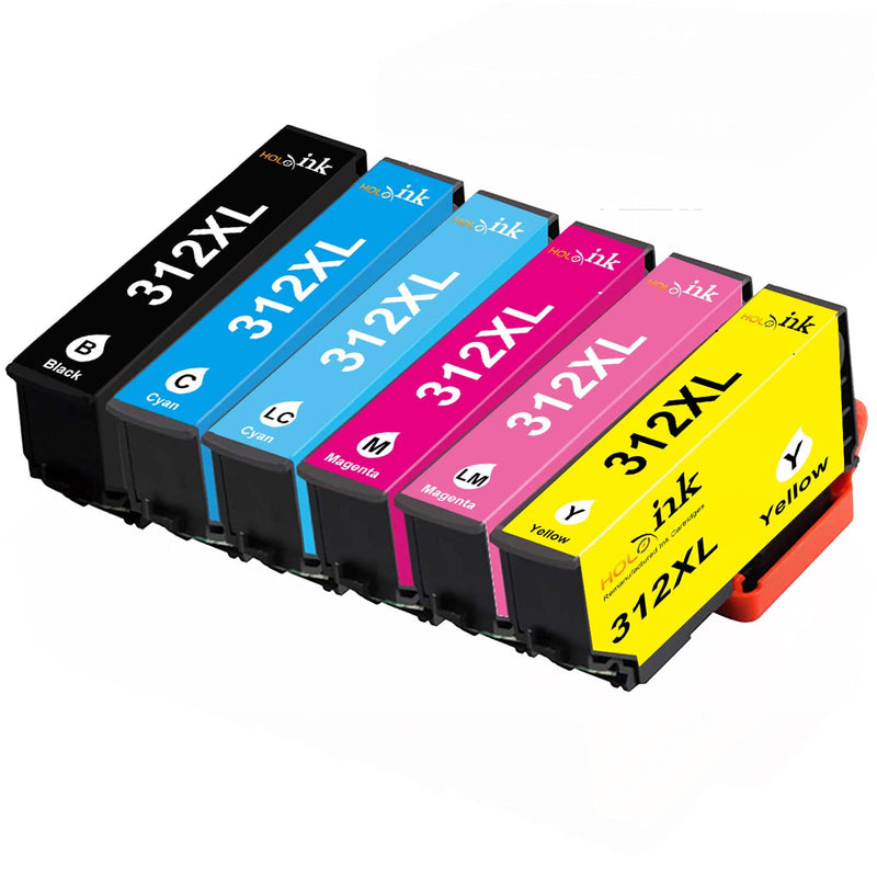 312XL Ink Cartridges Remanufactured Replacement for Epson 312 XL T312 T312XL 6-Pack to Use with Expression Photo XP-8500 XP8500 Printer (1BK/1C/1M/1LC/1LM/1Y)