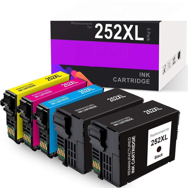 252XL Ink Cartridge for Epson 252 252 XL Ink Cartridges Combo Pack for Epson Workforce WF-7110 WF-7710 WF-7720 WF-3620 WF-3640 Printer (Large Black Cyan Magenta Yellow, 5 Pack)