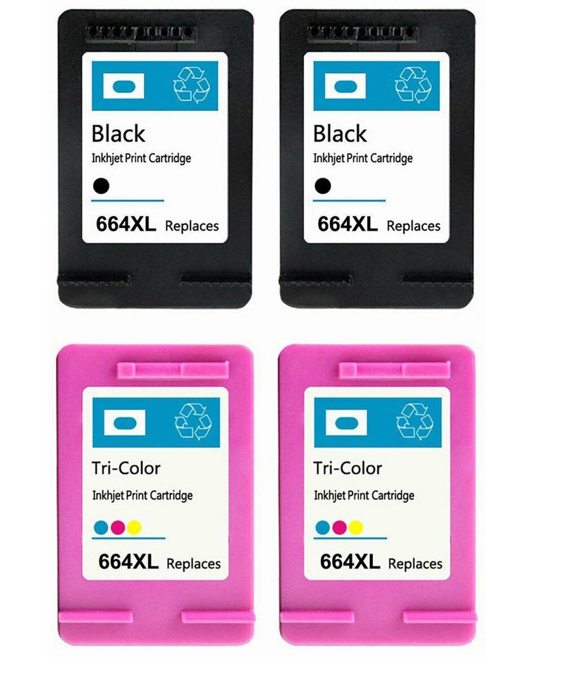 4PK Compatible For HP 664XL Black Color Ink Cartridge Show Ink Deskjet 2136 3636
