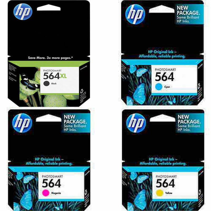 4 PACK HP GENUINE 564XL Black & 564 Color Ink PHOTOSMART D5460 D7560 C309A