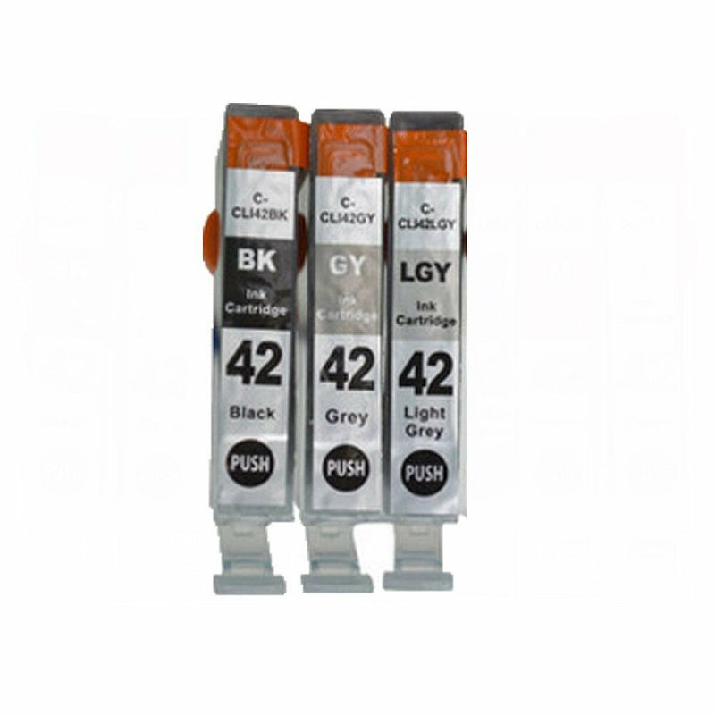 3-PACK CLI-42 BK / GY / LGY Ink Cartridges for Canon PIXMA PRO-100 Printer