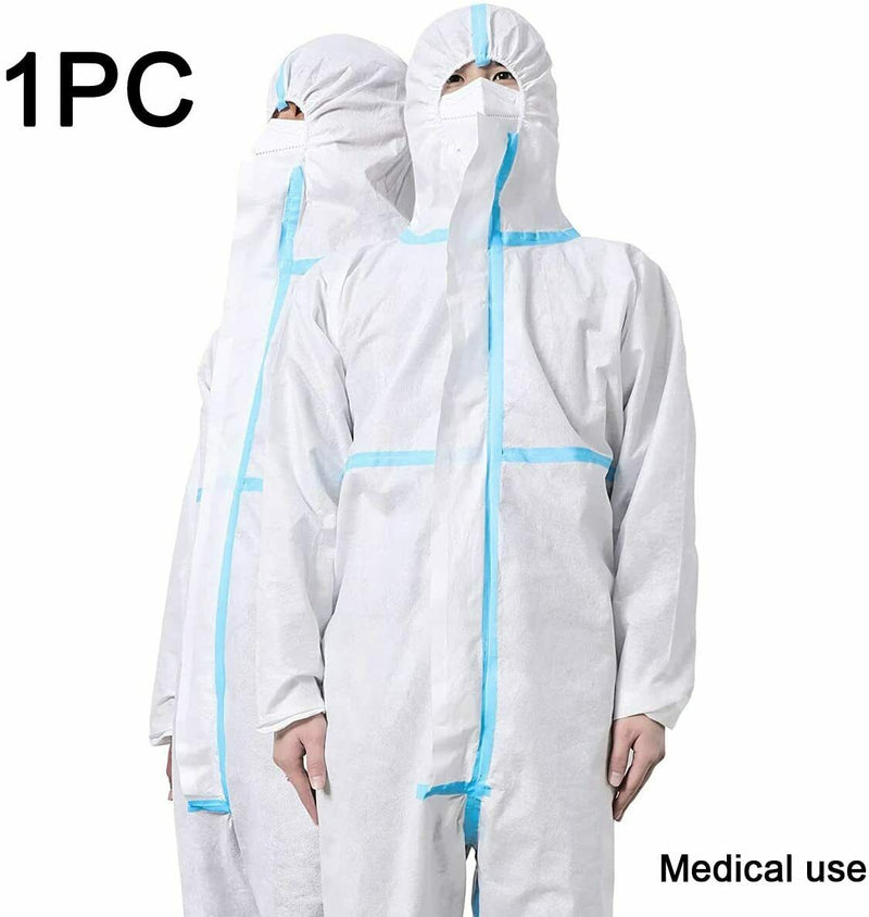 Women Men Hazmat Suit Protection Clothing Hood Gown Coverall