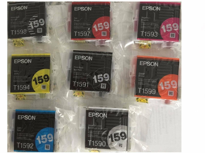 8 Genuine Epson R2000 T159 ink set 159 black cyan magenta yellow red orange