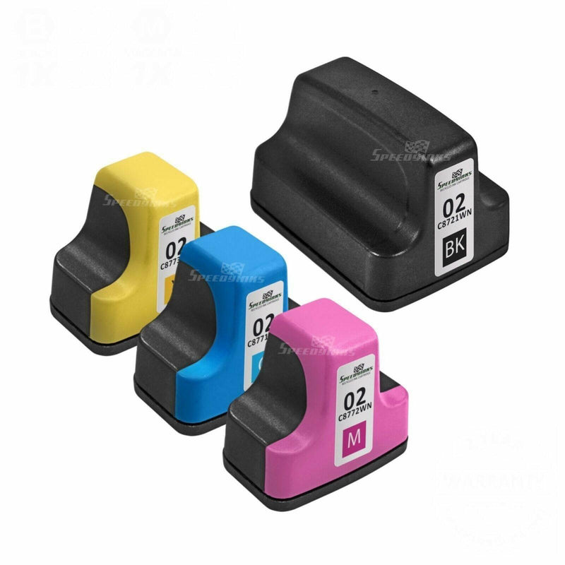 4pk BLACK &Color 02 Printer Ink Cartridge Comp for HP Photosmart C7200 3310 8250