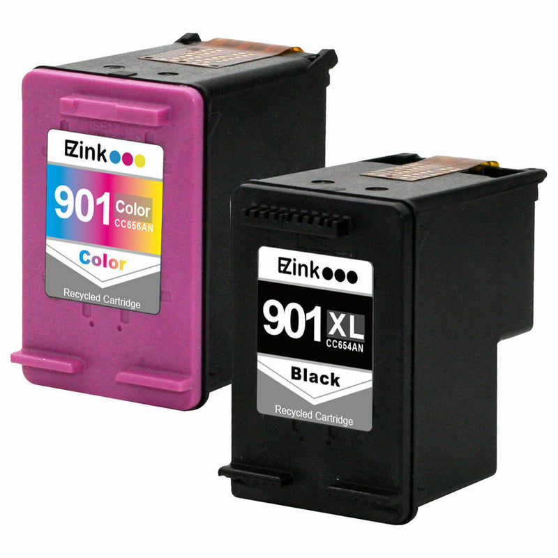 2PK HP 901XL 901 Ink Cartridge Combo Pack CC654AN CC656AN Black & Color