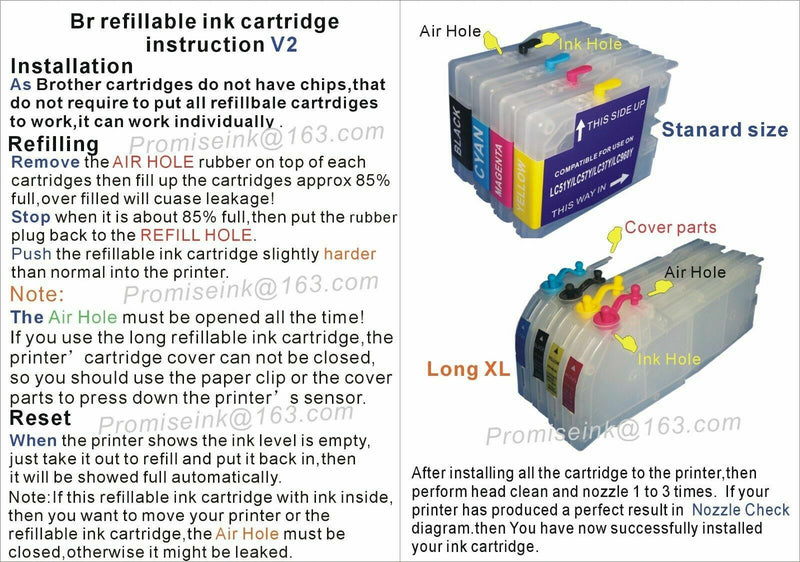 4 Empty Refillable Ink Cartridges for Brother LC-51 MFC-230 240 3360 440 465 660