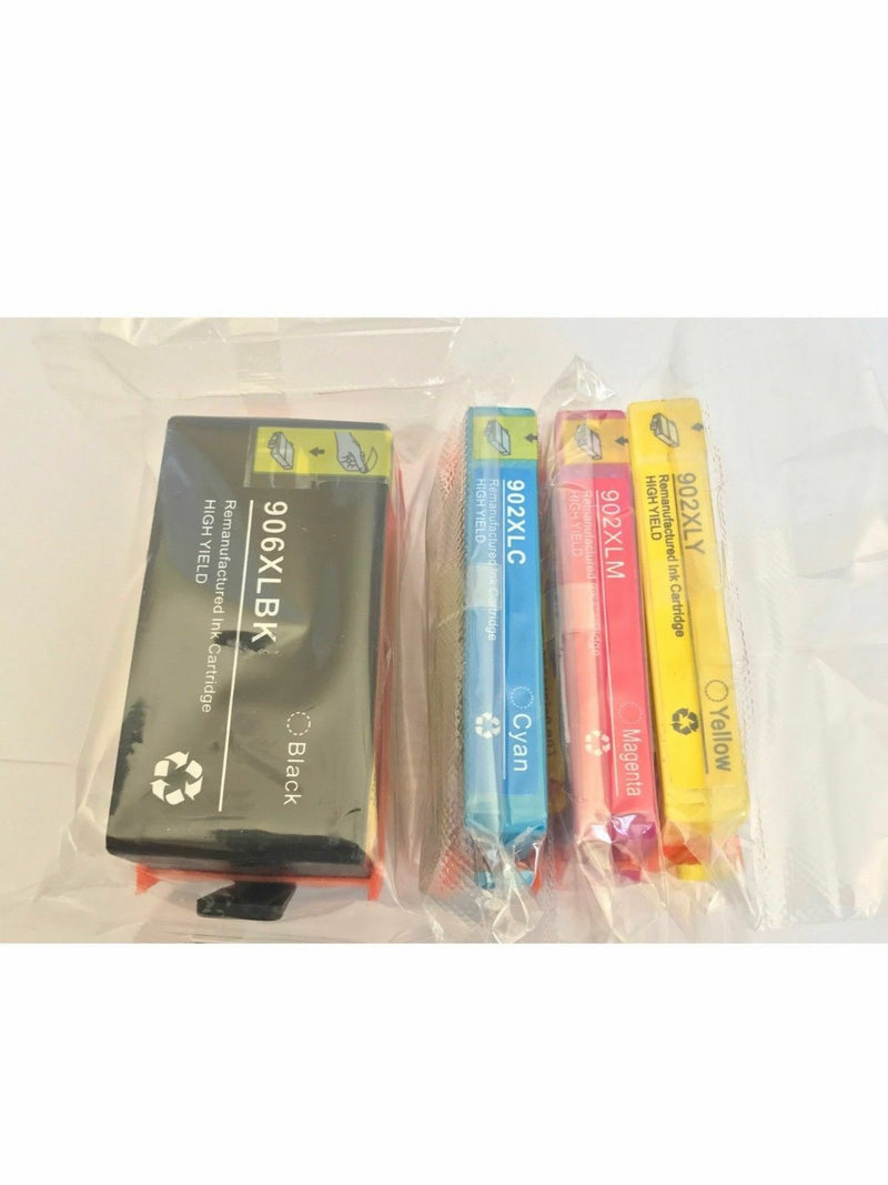 Reman 4 Pack 902XL CMY 902XL Black INK FOR HP OFFICE JET PRO 6968 6978 6960
