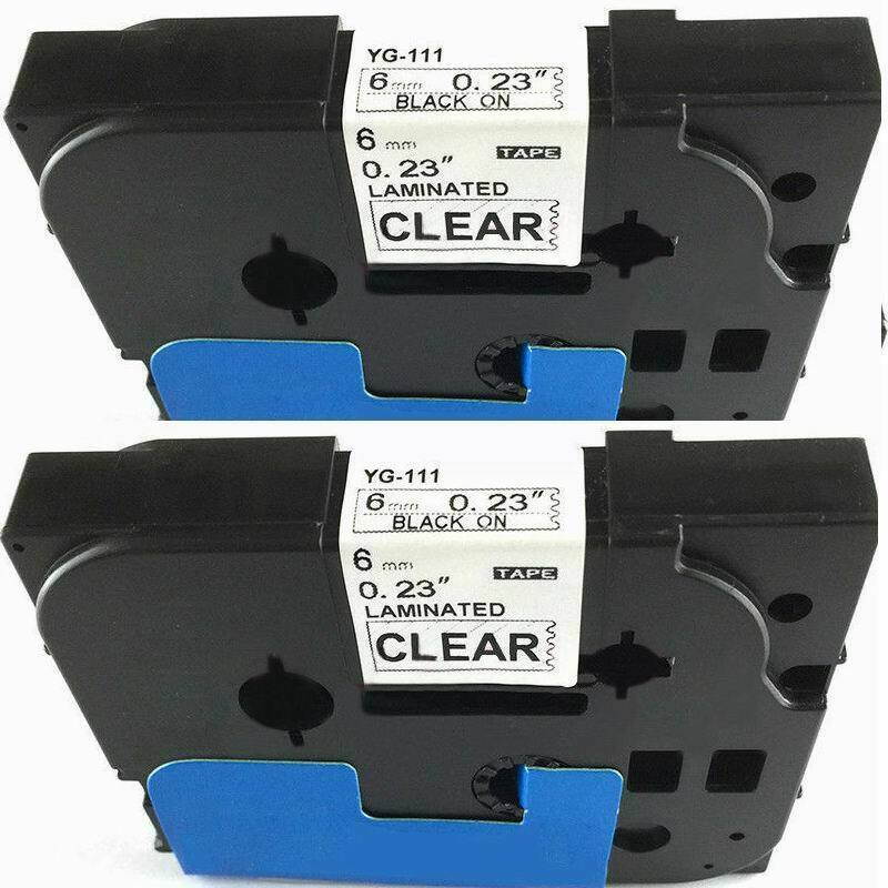 2 packs Fit for Brother P-Touch Laminated Tze Tz Label Tape 6mm Black on Clear