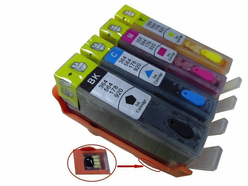 4 PK Comp Refillable ink cartridge with chip for HP 920 XL OfficeJet 6500 6500a