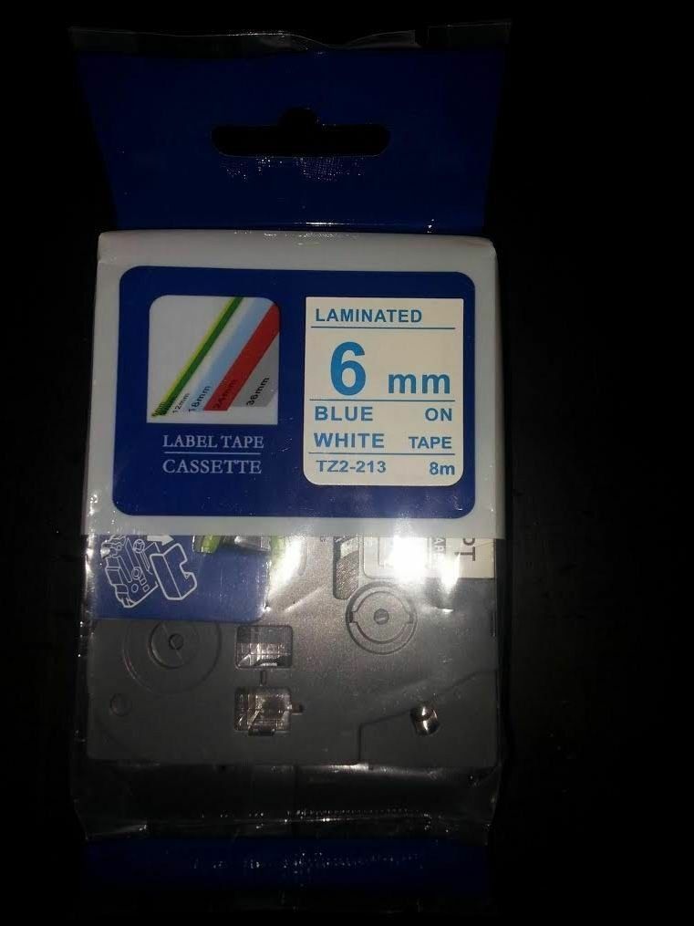 Compatible Brother TZ-211 P-Touch Laminated Blue on White Tape 6mm 8m TZE-211