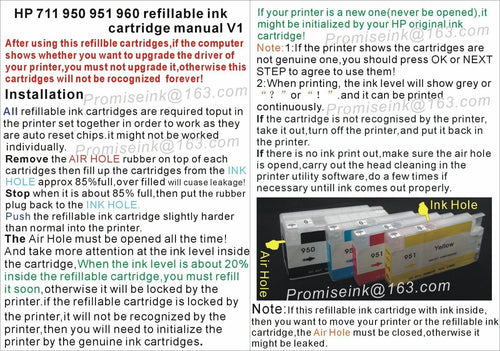 Refillable Ink Cartridges for HP 711 Designjet T120 T520 with Chips