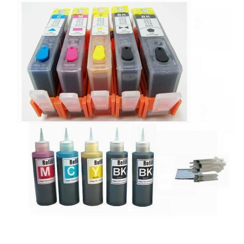 5P Refillable ink cartridge with chip HP 564 XL Photosmart 7510 7515 C635 + ink