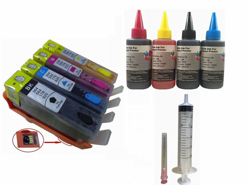 4 Refillable ink cartridge HP 920 XL OfficeJet 6000 6500 400ml ink bottles