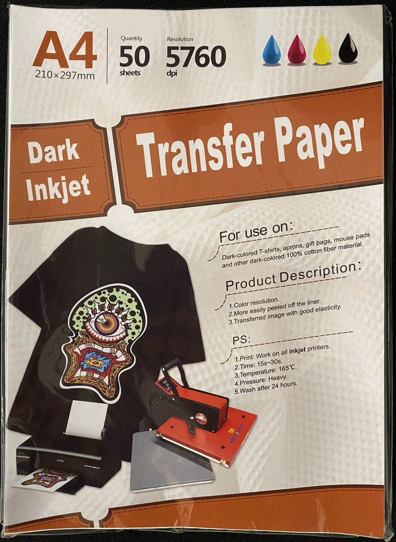 Inkjet heat transfer paper for Dark color fabric 11.7" X 8.25" A4 - 50 sheets