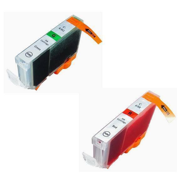 2 Canon CLI-8 Green & CLI-8 Red compatible ink cartridges