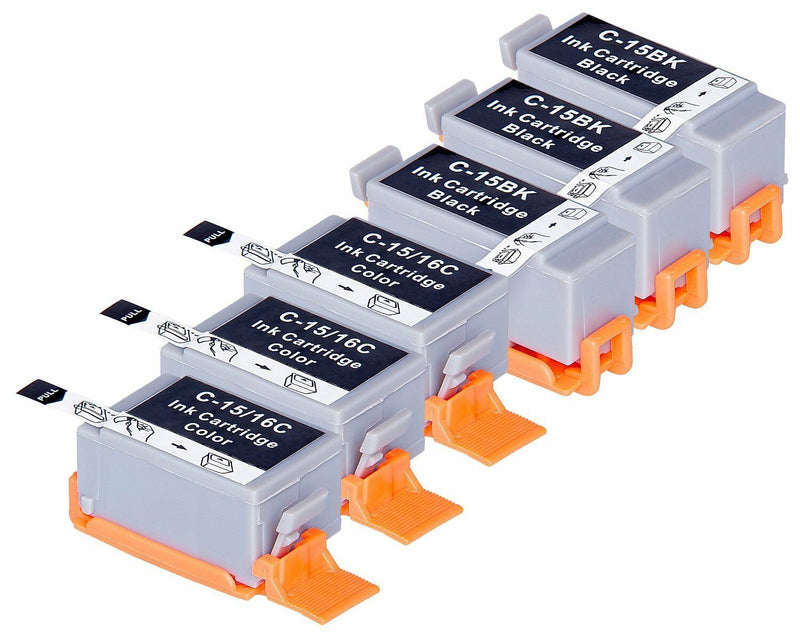 6 pack Comp BCI-15 BK BCI-16 CLR ink cartridge for Canon Pixma IP90 IP90V