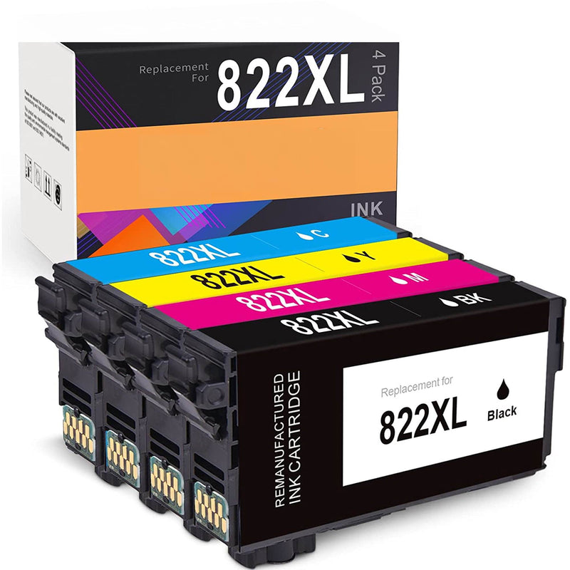 822XL Ink Cartridge for Epson Ink 822 T822 T822XL Compatible with Epson Workforce Pro WF-3820 WF-3823 WF-4820 WF-4830 WF-4833 WF-4834 Printer (Black Cyan Magenta Yellow, 4-Pack)