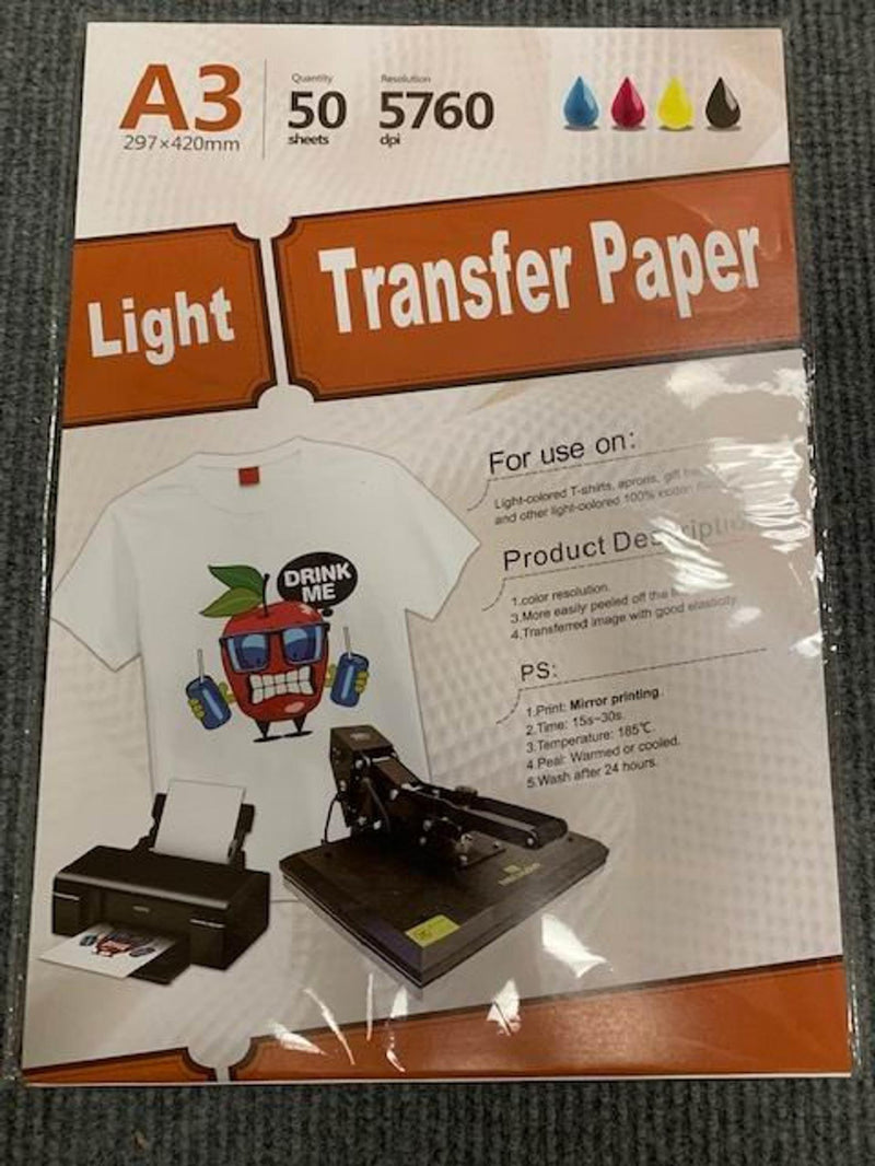 Inkjet heat transfer paper for Light color fabric 12" X 17" A3 - 50 sheets