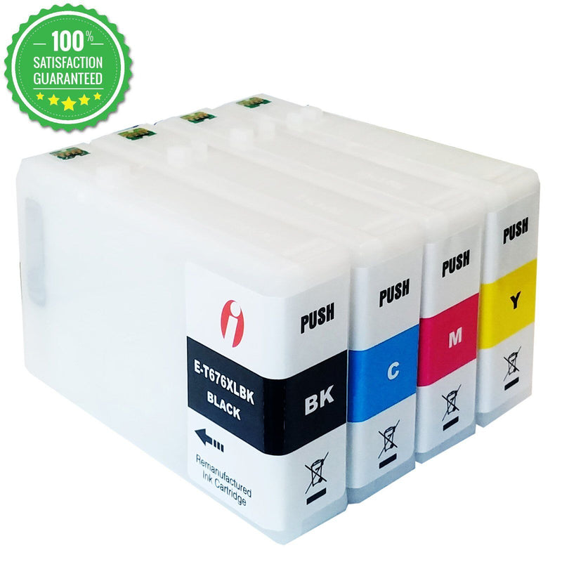 4 Pack Reman T676XL 676 XL Ink Cartridge For Epson WorkForce WP-4010 WP-4090 WP-4520 WP-4530