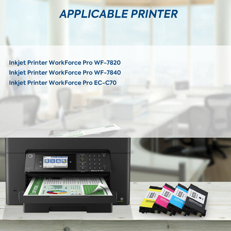 4 Pack Remanufactured Ink Cartridge for Epson Workforce pro WF7840 WF7820 WF7310 EC-C7000 wf-7840 wf-7820 T812 812 XL Printer